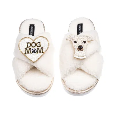 Laines London Women's Neutrals / White Laines Neutral Boucle Slippers With Olive The Iggy & Dog Mum / Mom Brooches