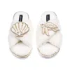 Laines London Women's Neutrals / White Laines Neutral Boucle Slippers With Pearl Shell & Turtle Brooches - Cream