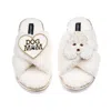 Laines London Women's Neutrals / White Laines Neutral Boucle Slippers With Pearl The Poodle & Dog Mum / Mom Brooch