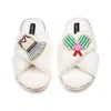 Laines London Women's Neutrals / White Laines Neutral Boucle Slippers With Pickleball Lover Brooches - Cream