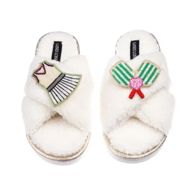 Laines London Women's Neutrals / White Laines Neutral Boucle Slippers With Pickleball Lover Brooches - Cream