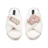 Laines London Women's Neutrals / White Laines Neutral Boucle Slippers With Pink New Baby Girl Brooches - Cream