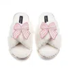 Laines London Women's Neutrals / White Laines Neutral Boucle Slippers With Pink Stripe Bow Brooches - Cream In White
