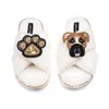 Laines London Women's Neutrals / White Laines Neutral Boucle Slippers With Pip The Boxer & Paw Brooches - Cream