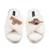 Laines London Women's Neutrals / White Laines Neutral Boucle Slippers With Plump It Pout Brooches - Cream In White