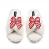 Laines London Women's Neutrals / White Laines Neutral Boucle Slippers With Red Stripe Bow Brooches - Cream In White