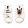 Laines London Women's Neutrals / White Laines Neutral Boucle Slippers With Roxy German Shepherd & Dog Mum/mom Broo