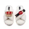 Laines London Women's Neutrals / White Laines Neutral Boucle Slippers With Royal Crown & Grenadier Guard Brooches  In White