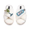 Laines London Women's Neutrals / White Laines Neutral Boucle Slippers With Sapphire Gin & Glass Brooches - Cream