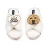 Laines London Women's Neutrals / White Laines Neutral Boucle Slippers With Skip The Golden Lab & Dog Mum/mom Brooc