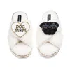 Laines London Women's Neutrals / White Laines Neutral Boucle Slippers With Snoopy Pug & Dog Mum / Mom Brooches - C