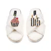 Laines London Women's Neutrals / White Laines Neutral Boucle Slippers With Stripe 16th Birthday & Cake Brooches - 
