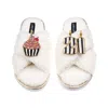Laines London Women's Neutrals / White Laines Neutral Boucle Slippers With Stripe 21st Birthday & Cake Brooches - 
