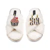 Laines London Women's Neutrals / White Laines Neutral Boucle Slippers With Stripe 30th Birthday & Cake Brooch - Cr