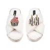 Laines London Women's Neutrals / White Laines Neutral Boucle Slippers With Stripe 40th Birthday & Cake Brooches - 