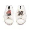Laines London Women's Neutrals / White Laines Neutral Boucle Slippers With Stripe 70th Birthday & Cake Brooches - 