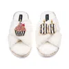 Laines London Women's Neutrals / White Laines Neutral Boucle Slippers With Stripe 80th Birthday & Cake Brooches - 