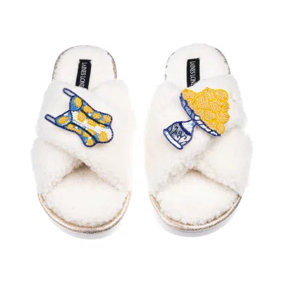 Laines London Women's Neutrals / White Laines Neutral Boucle Slippers With Swimming Costume & Lemons Brooches - Cr