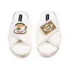 Laines London Women's Neutrals / White Laines Neutral Boucle Slippers With Tea & Biscuit Brooches - Cream
