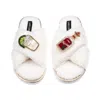 Laines London Women's Neutrals / White Laines Neutral Boucle Slippers With Tequila Slammer Brooches - Cream