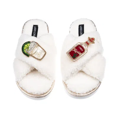 Laines London Women's Neutrals / White Laines Neutral Boucle Slippers With Tequila Slammer Brooches - Cream