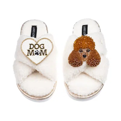Laines London Women's Neutrals / White Laines Neutral Boucle Slippers With Tutu The Poodle & Dog Mum / Mom Brooche