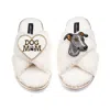 Laines London Women's Neutrals / White Laines Neutral Boucle Slippers With Vinny The Iggy & Dog Mum/mom Brooches -
