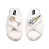 Laines London Women's Neutrals / White Laines Neutral Boucle Slippers With Vino Darling Brooches - Cream