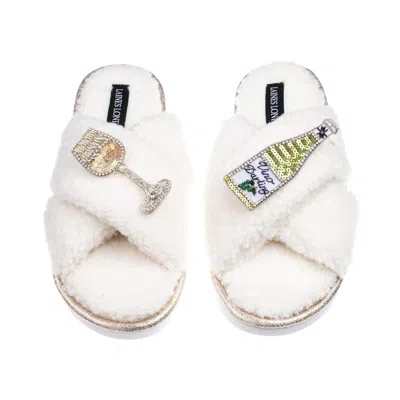 Laines London Women's Neutrals / White Laines Neutral Boucle Slippers With Vino Darling Brooches - Cream