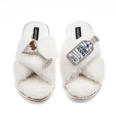 Laines London Women's Neutrals / White Laines Neutral Boucle Slippers With Vodka Martini Brooches - Cream