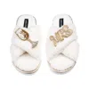 Laines London Women's Neutrals / White Laines Neutral Boucle Slippers With Wedding Champers & Mrs Brooches