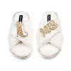Laines London Women's Neutrals / White Laines Neutral Boucle Slippers With Wedding Heel & Mrs Brooches - Cream