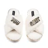 Laines London Women's Neutrals / White Laines Neutral Boucle Slippers With You Cunt Brooches - Cream In White