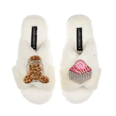 Laines London Women's Neutrals / White Laines X Juliet Slippers With Cookie Jar & French Fancy Brooches - Cream