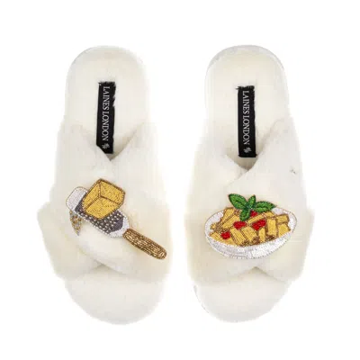 Laines London Women's Neutrals / White Laines X Juliet Slippers With Parmesan & Pasta Brooches- Cream