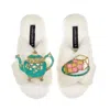Laines London Women's Neutrals / White Laines X Juliet Slippers With Tea & Battenberg Cake Brooches - Cream In White