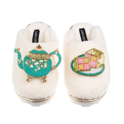 Laines London Women's Neutrals / White Laines X Juliet Teddy Closed Toe Slippers With Tea & Battenberg Cake Brooch