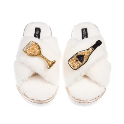 Laines London Women's Neutrals / White Neutral Boucle Slippers With Ace Of Champagne Brooches - Cream