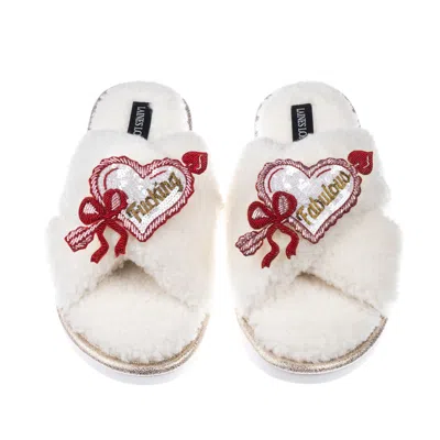 Laines London Women's Neutrals / White Neutral Boucle Slippers With Fucking Fabulous Hearts Brooches - Cream