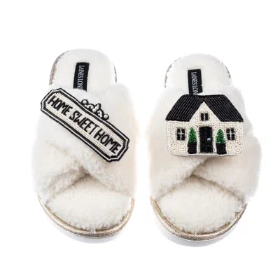 Laines London Women's Neutrals / White Neutral Boucle Slippers With Home Sweet Home Brooches - Cream