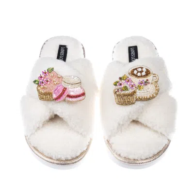 Laines London Women's Neutrals / White Neutral Boucle Slippers With Macaroon Brooches - Cream
