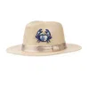 Laines London Women's Neutrals / White Straw Woven Hat With Embellished Mediterranean Blue Crab Brooch In White