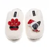 Laines London Women's Neutrals / White Teddy Closed Toe Slipper With Christmas Black & White Siamese Cat & Paw Bro In White