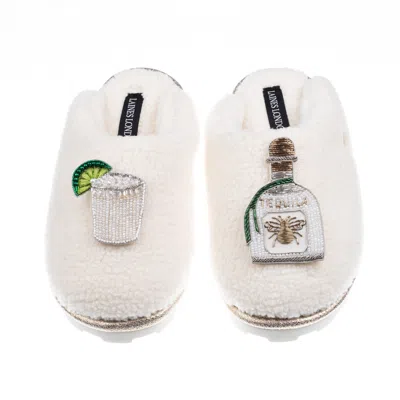 Laines London Women's Neutrals / White Teddy Closed Toe Slippers With Agave Tequila Brooches - Cream