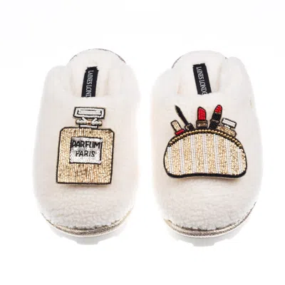 Laines London Women's Neutrals / White Teddy Closed Toe Slippers With Beauty Bag & Perfume Brooches - Cream