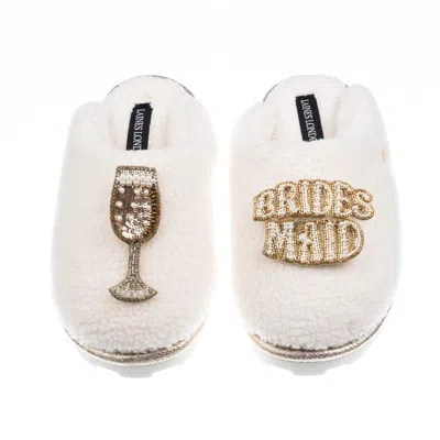 Laines London Women's Neutrals / White Teddy Closed Toe Slippers With Bridesmaid Brooches - Cream