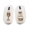 Laines London Women's Neutrals / White Teddy Closed Toe Slippers With Champers & Wedding Cake Brooches - Cream In White