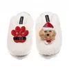Laines London Women's Neutrals / White Teddy Closed Toe Slippers With Christmas Golden Cavapoo & Paw Brooches - Cr In Multi