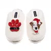 Laines London Women's Neutrals / White Teddy Closed Toe Slippers With Christmas Jack Russell & Paw Brooches - Crea In White