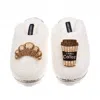 Laines London Women's Neutrals / White Teddy Closed Toe Slippers With Coffee Cup & Croissant Brooches - Cream In White